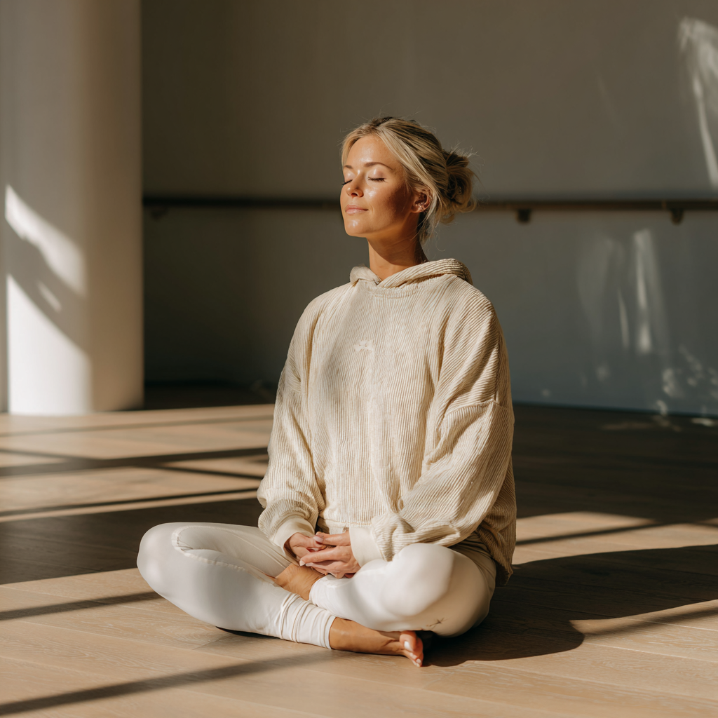 Experienced yoga instructor in meditation pose